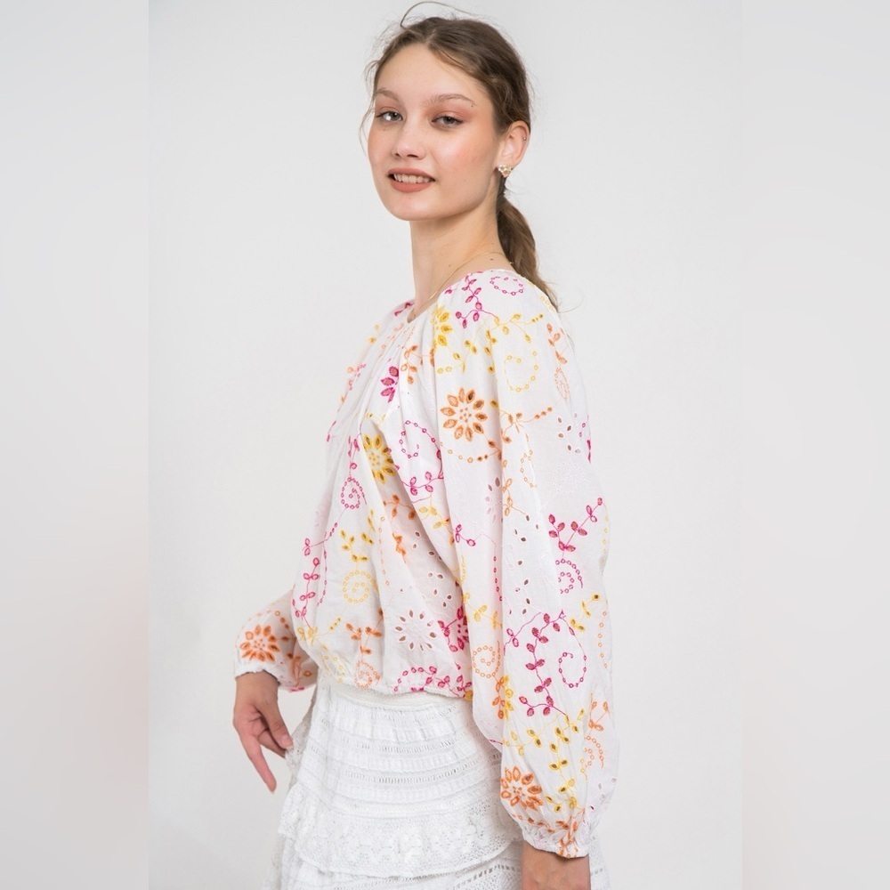 Anthropologie MAEVE Cropped Blouson-Style Top with Bell-Sleeves